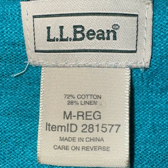 L.L. Bean Women’s Medium Teal Cardigan V-Neck 3/4 Sleeve Knit Button Up Down - Picture 4 of 4